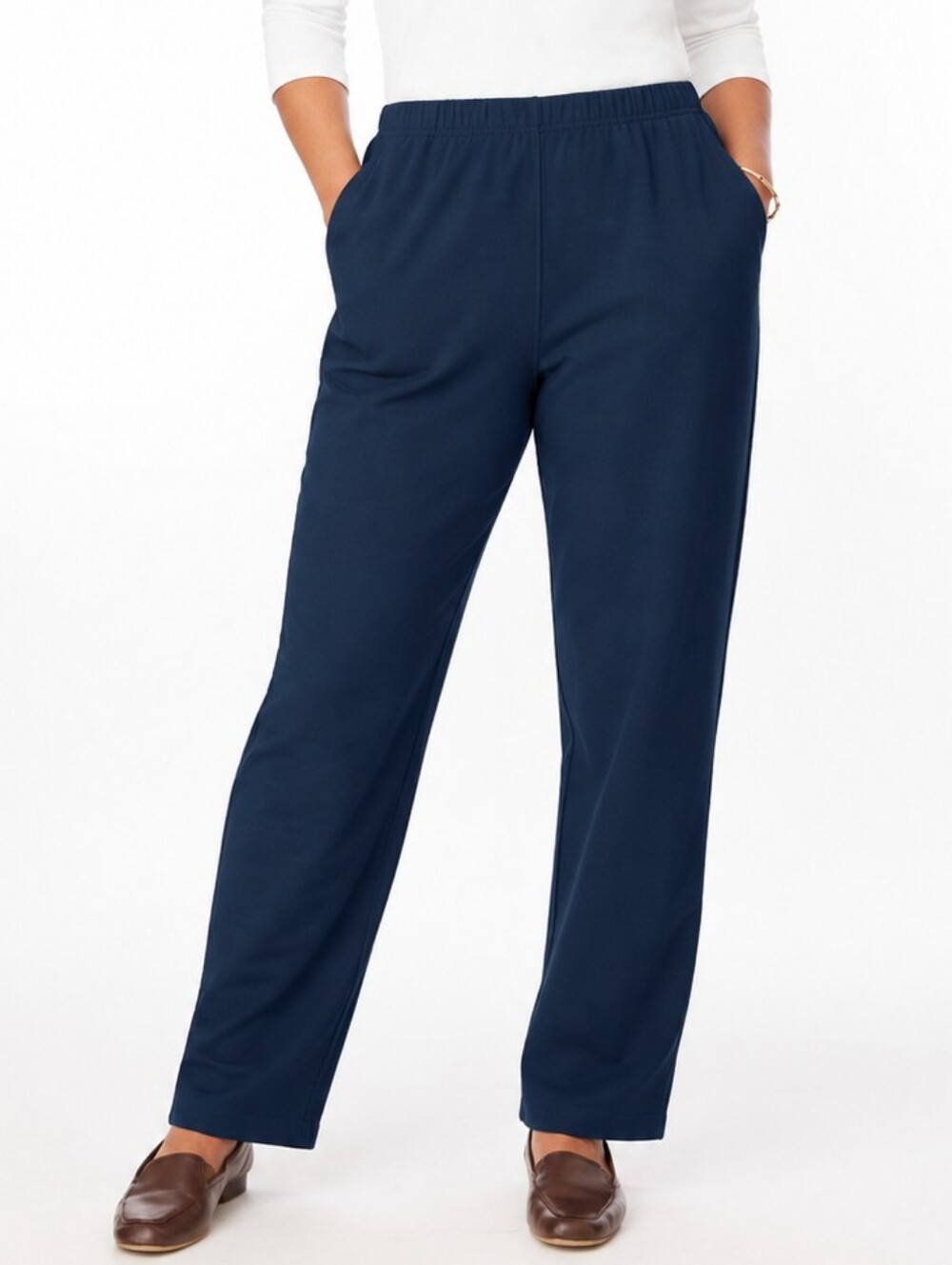 Blair Navy Pull On Pants Elastic Waist Straight Leg Size 20 Petite